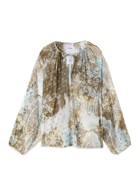 Bluzka Oltre z długim rękawem brązowa