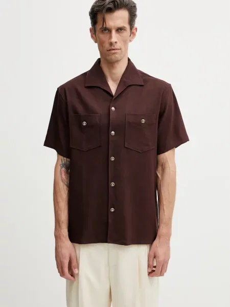 Drôle de Monsieur srajca z viskozo Chemise a Poches Viscose rjava
