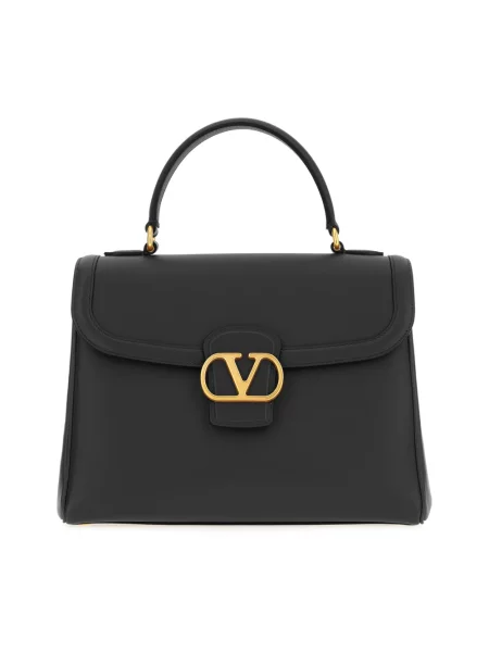 Lniana torebka Valentino Garavani czarna