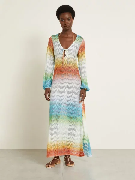 Missoni Sukienka Plażowa Z Brokatową Przędzą blau biała