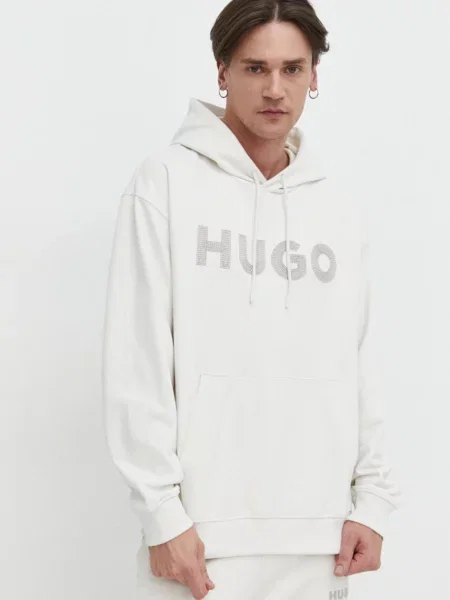 Суичър с качулка Hugo с качулка с апликация бежово