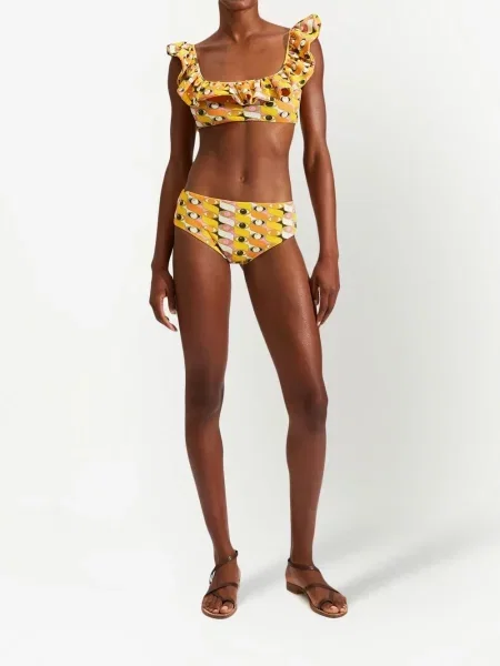 Bikini La Doublej z nadrukiem dwustronny z dekoltem halter żółty