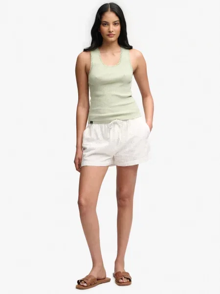 Superdry Szorty Broderie z bawełny – OFF WHITE białe