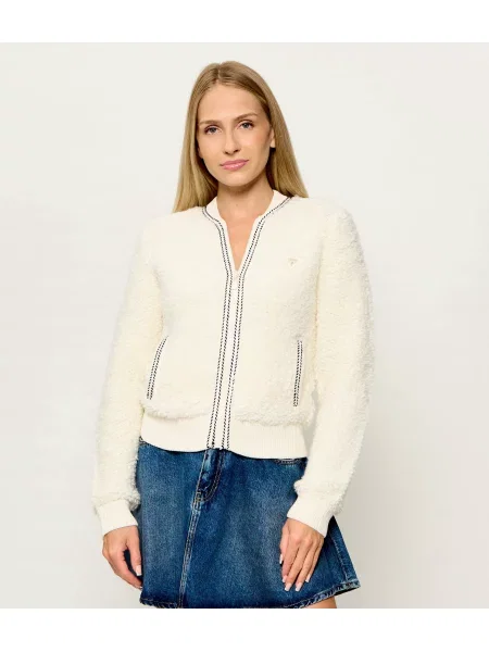 GUESS ACTIVE Din fleece geacă bomber Emma cu adaos de lână alb