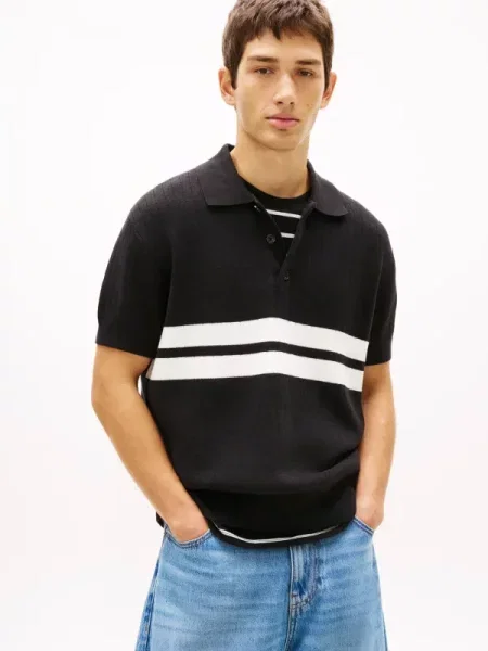 Tricou polo Tommy Jeans negru
