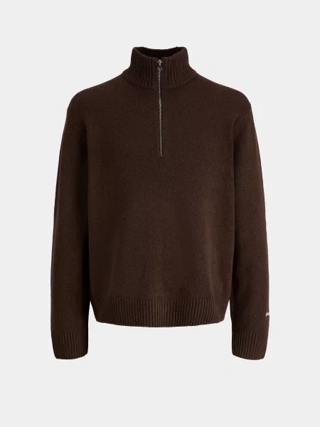 Светр JACK & JONES NORREBRO KNIT HALF ZIP темно-коричневий бавовна/поліестер/еластан коричневий