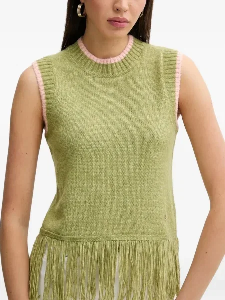 Bluzka Never Fully Dressed z frędzli bez rękawów zielona