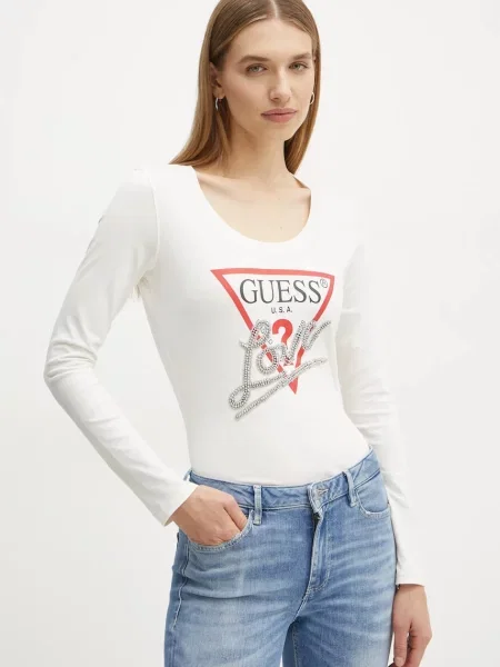 Блуза с дълги ръкави Guess бежово