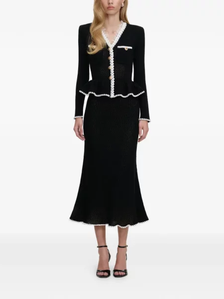 Cu peplum rochie midi Self-portrait din dantelă până la genunchi negru