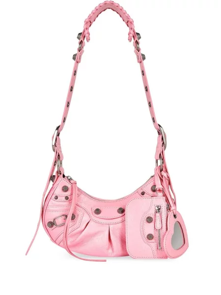 Кожена кожена чанта Balenciaga Le Cagole розово