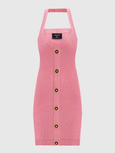 Сукня міні в рубчик з нашивкою логотипа Balmain рожева