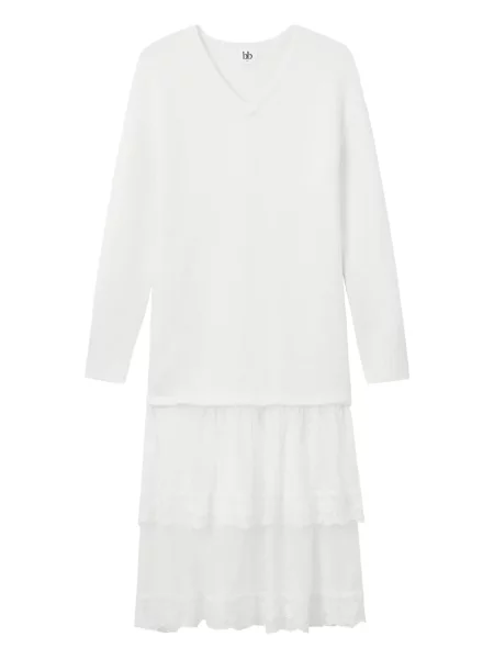 Sukienka midi B+ab z dekoltem w serek do kolan garniturowa biała