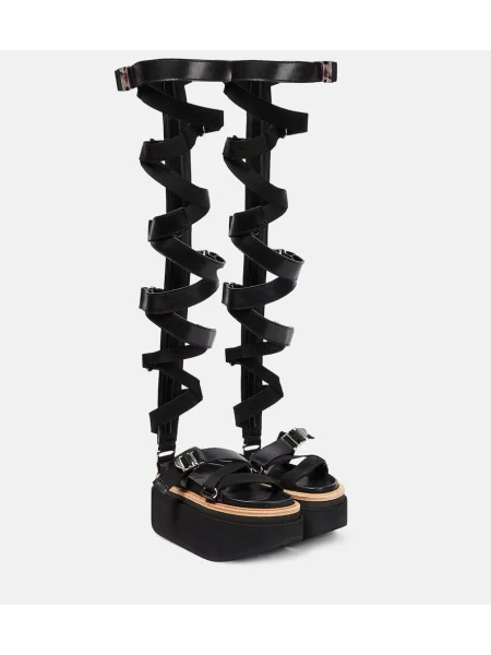 Sandale Sacai cu șireturi din piele negru