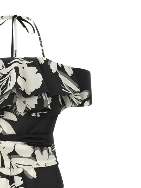 Salopetă Catalina D'anglade cu model floral cu volane negru