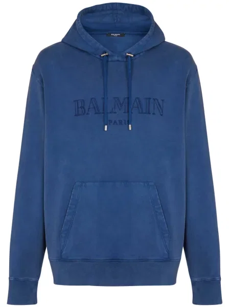 Hanorac cu glugă Balmain cu broderie albastru