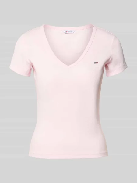 T-shirt o kroju slim fit z mieszanki bawełny Tommy Jeans różowa