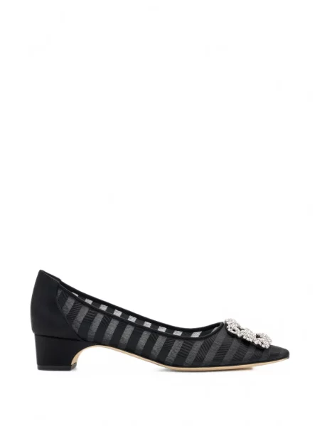 Pantofi cu toc Manolo Blahnik cu dungi cu cataramă negru