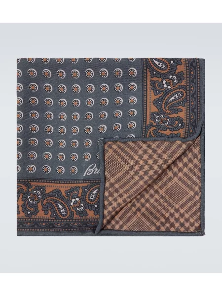 Svilen šal Brioni s potiskom siva