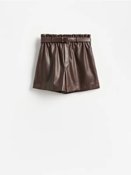 Reserved Pantaloni scurți din piele ecologică maro-închis maro