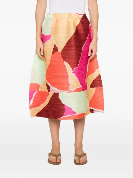 Пола Pleats Please Issey Miyake с принт с абстрактен десен оранжево