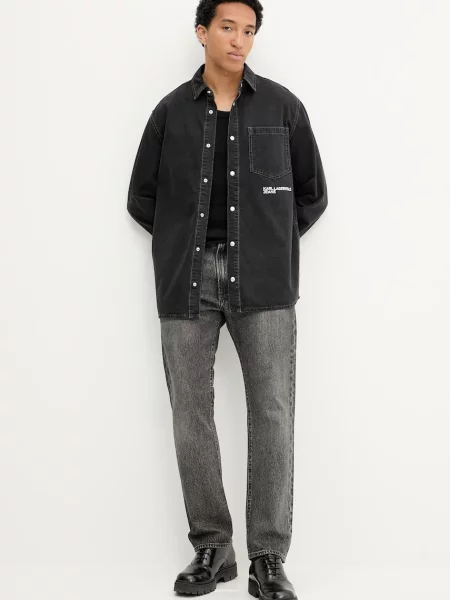 Джинсова сорочка Karl Lagerfeld Jeans regular класичний комір чорний