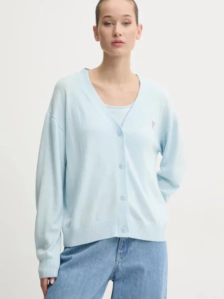 Жилетка с вълна Guess Jeans от лека материя синьо