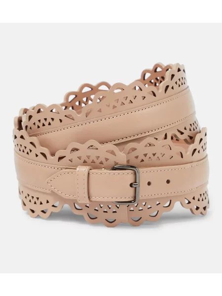 Pasek Alaã¯a skórzany z gorsetem beżowy