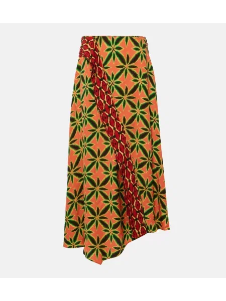 Fustă midi Ulla Johnson cu volane din crep până la genunchi portocaliu