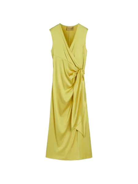 Rochie midi Momoni din satin drapată verde
