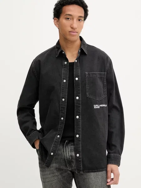 Τζιν πουκάμισο Karl Lagerfeld Jeans ανδρικό μαύρο