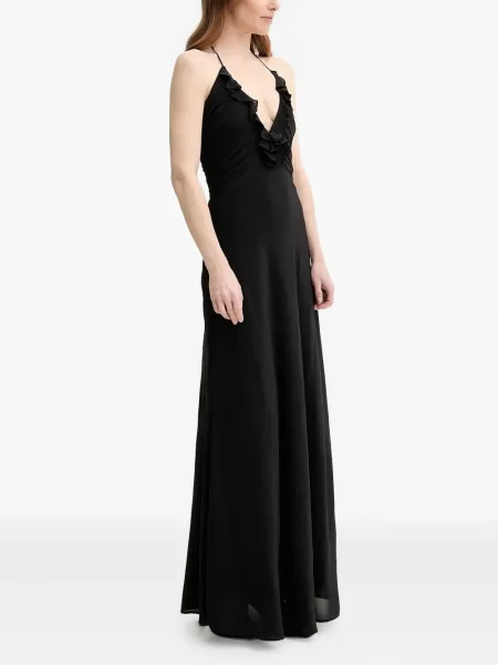 Rochie maxi The Kooples cu decolteu în V cu volane de costum negru
