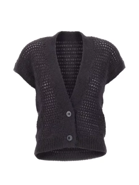 Cardigan Eleventy fără mâneci tricotate ajurat gri