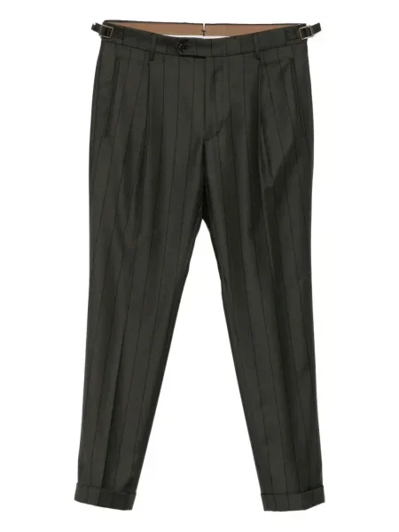 Pantaloni Berwich cu dungi plisate verde