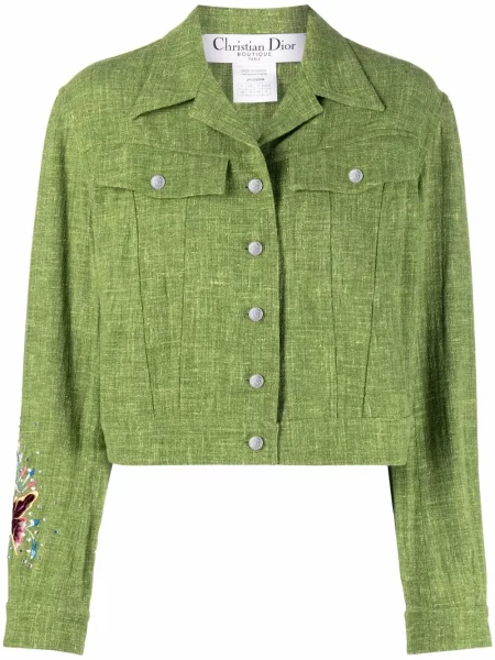 Zkrácená bunda Christian Dior Pre-owned s výšivkou zelená