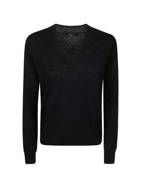 Voiaj pulover Weekend Max Mara de lână cu decolteu în V negru