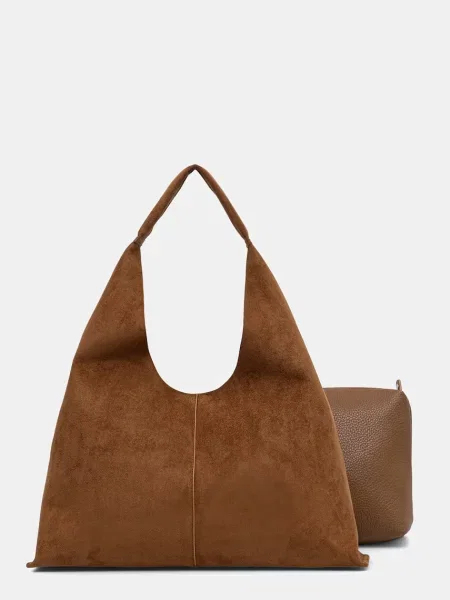 Answear.LAB torebka shopper z imitacji zamszu brązowa