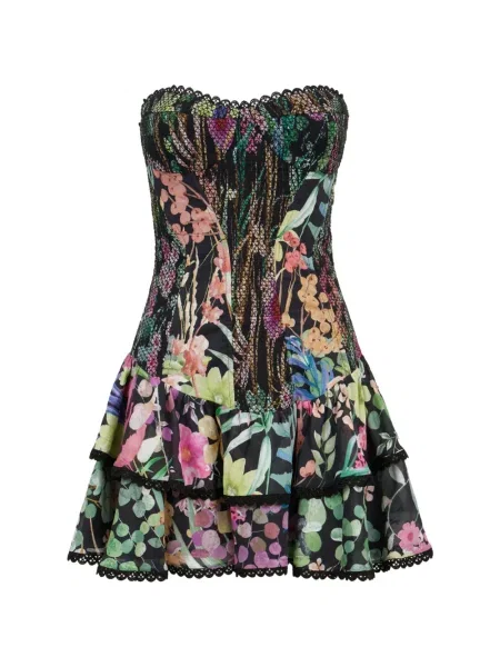 Květinové oblekové mini šaty Charo Ruiz Ibiza s potiskem černé