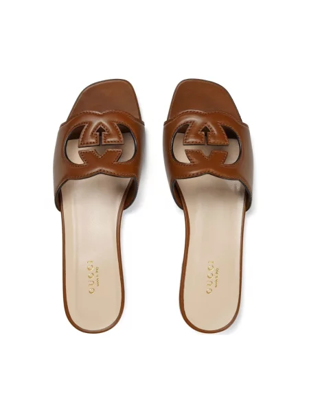 Klapki Gucci skórzane brązowe