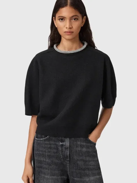 Вълнена тениска AllSaints ODELL дамска черно