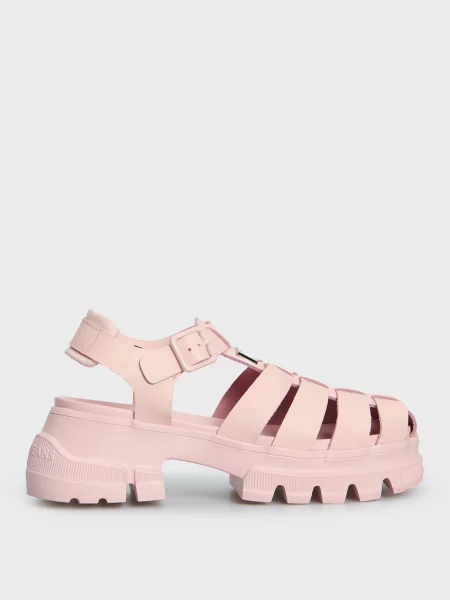 Шкіряні босоніжки Tommy Jeans рожеві