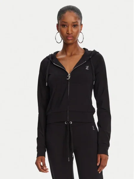 Juicy Couture bluză SINGLE JERSEY OLA HOODIE cu glugă cu imprimeu negru