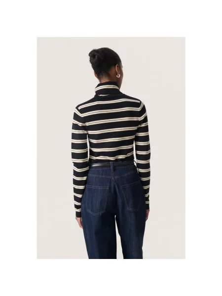 Sweter z golfem Soaked In Luxury w paski z paskiem czarny