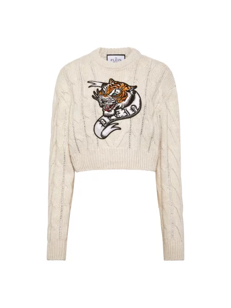 Sweter Philipp Plein z okrągłym dekoltem biały