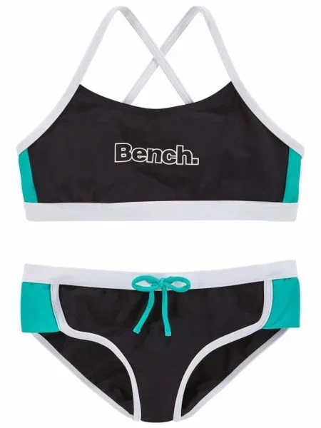 BENCH Costum de baie două piese turcoaz / negru alb