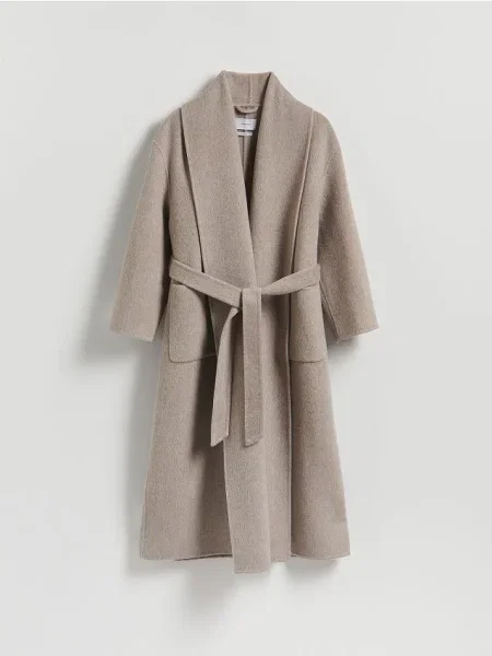 Reserved Płaszcz handmade z wełną beżowy