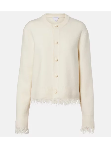 Cardigan Bottega Veneta cu franjuri de lână alb