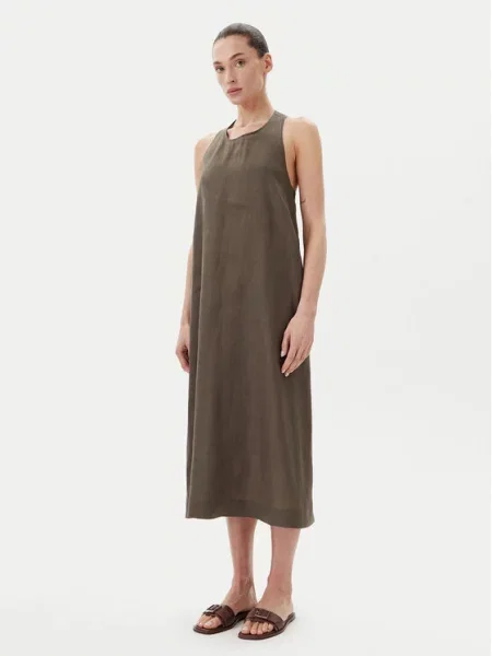 Max Mara Sukienki Kobieta L Len Swobodna i elegancka lniana sukienka z detalami na plecach zielony