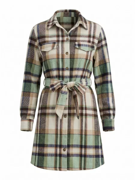 Cupshe Košeľové šaty Plaid Collared Long Sleeve' zelená