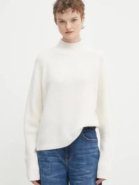 HUGO pulover din amestec de lână cu turtleneck bej