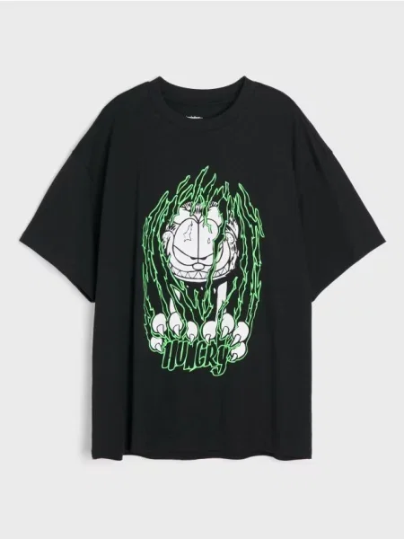 Sinsay oversize tričko s potiskem Garfield černá